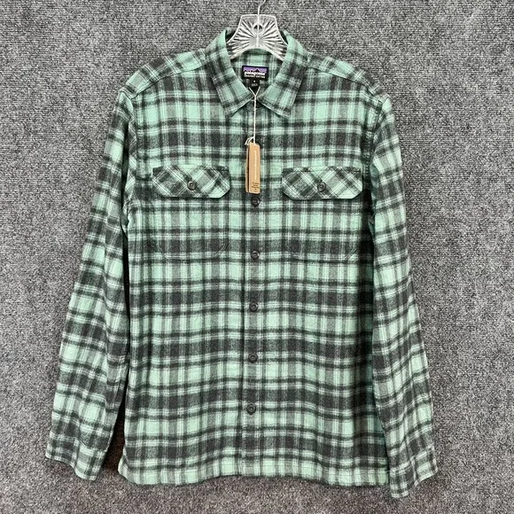Patagonia Mens S LS Green Plaid Organic Cotton Midweight Fjord Flannel Shirt NWT